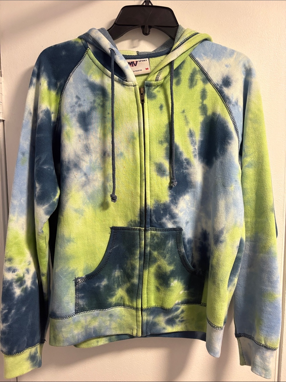 ๐๐ Host Pick ๐๐ MV Sport Lime Green & Navy Tie-Dye Zip Hoodie Size Medium - Picture 2 of 3